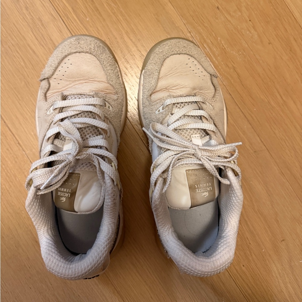 Lacoste Beige and Off-White Suede & Mesh Sneakers